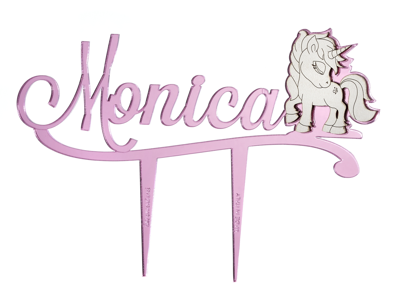 cake topper nome unicorno specchio rosa